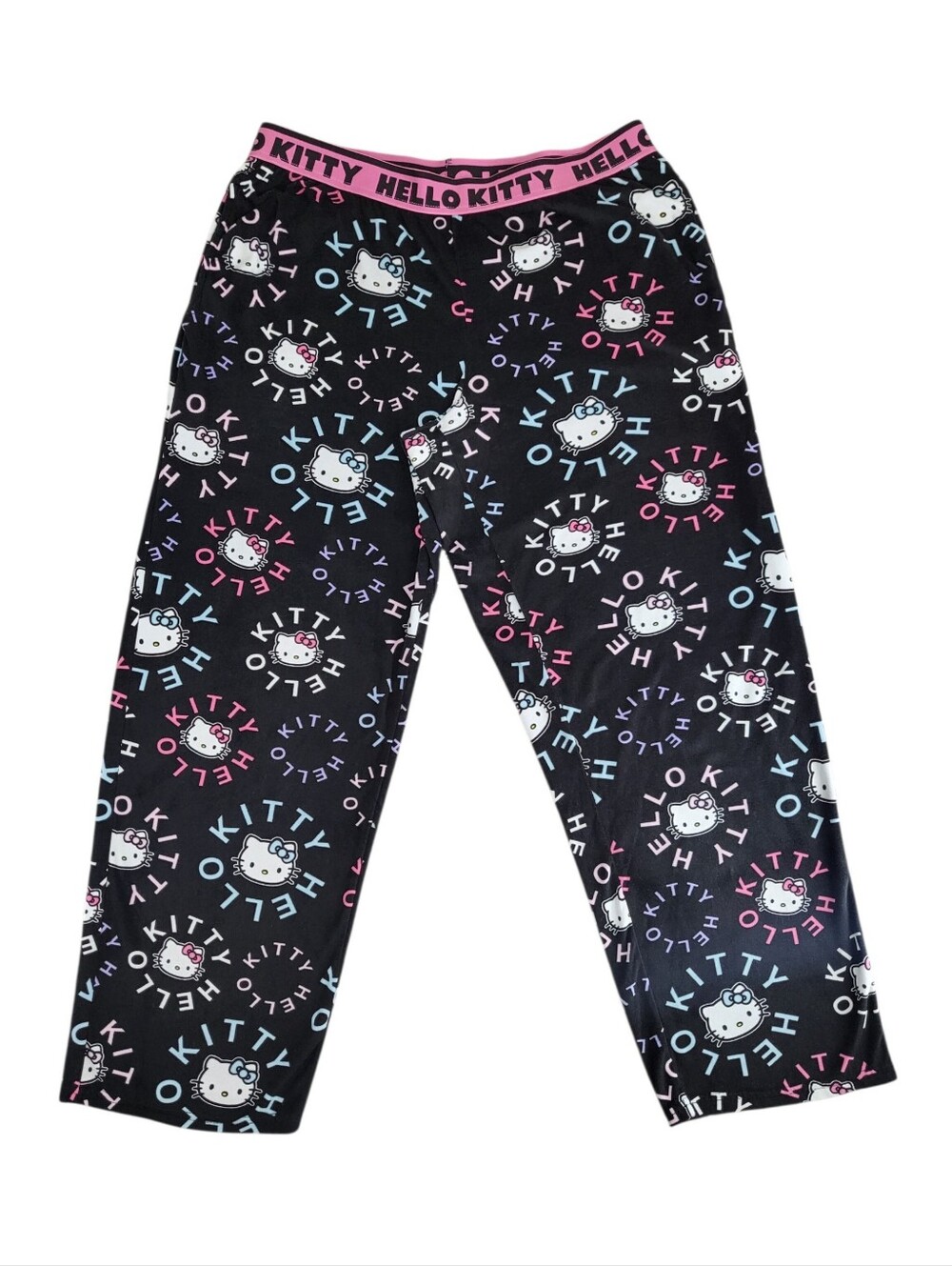 Sanrio Hello Kitty Black Plush Fleece Pajama Womens Cozy Pants Loungewear Size L